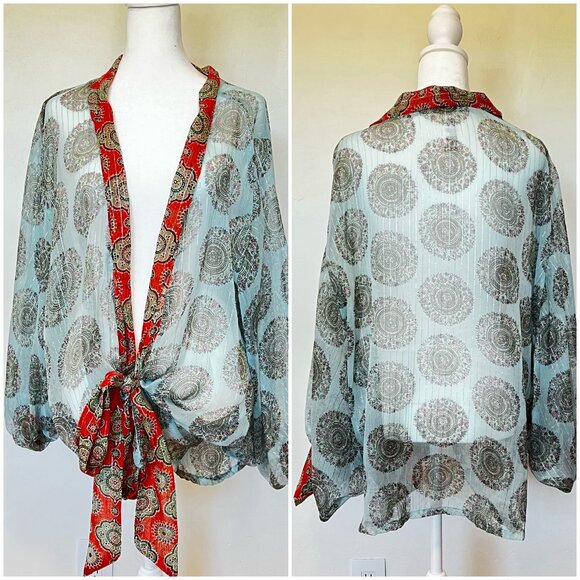 FREE PEOPLE Kantha Shimmer Tie Front Kimono, Size OS - Picture 2 of 10